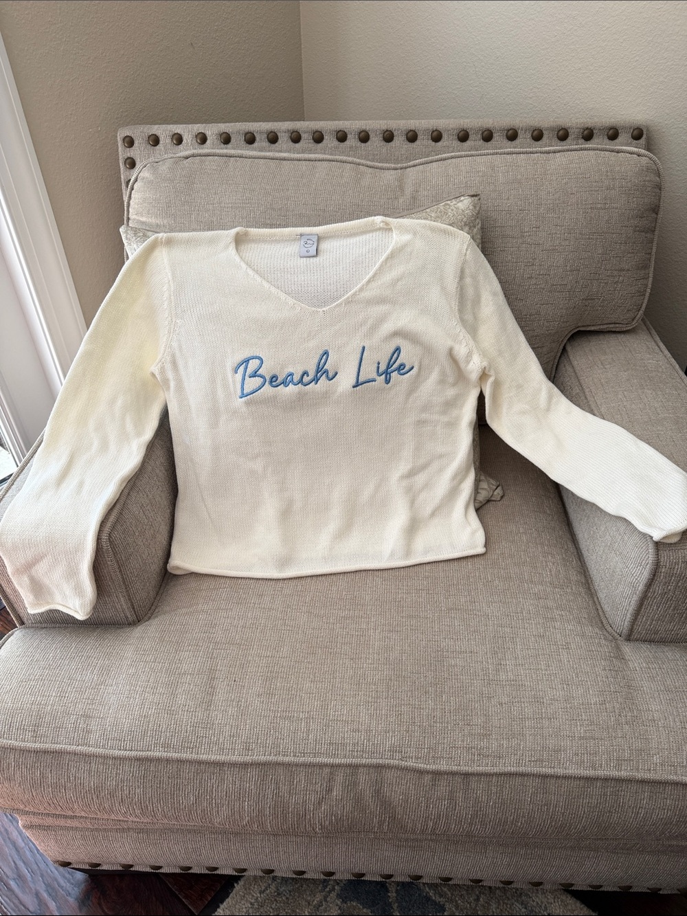 Beach Life V-Neck Cream Knit Sweater by